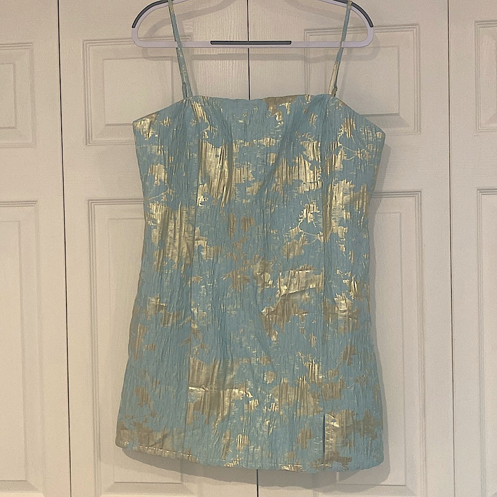 NWT Blue and gold women’s mini dress from Lulus. Size xl.